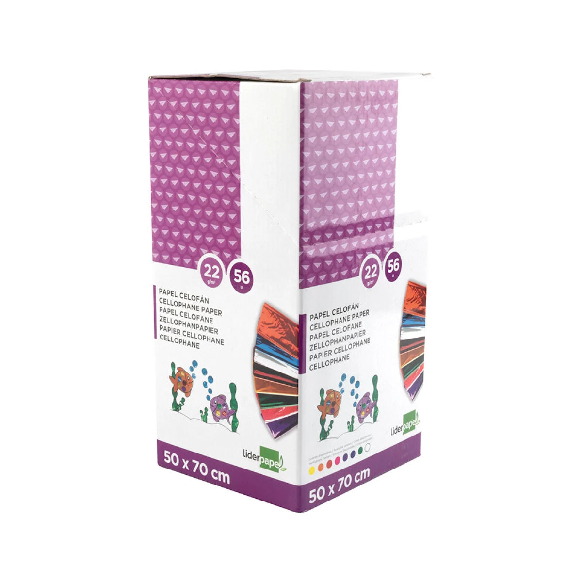 Galery – Papel celofane liderpapel 50×70 expositor 56 bolsas de 5 folhas 8 cores sortidas0