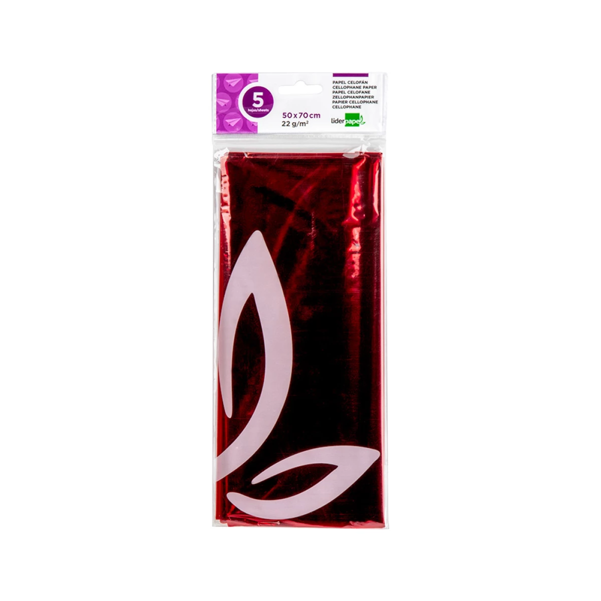 Galery – Papel celofane liderpapel 50×70 cm 22gr bolsa de 5 folhas vermelho0
