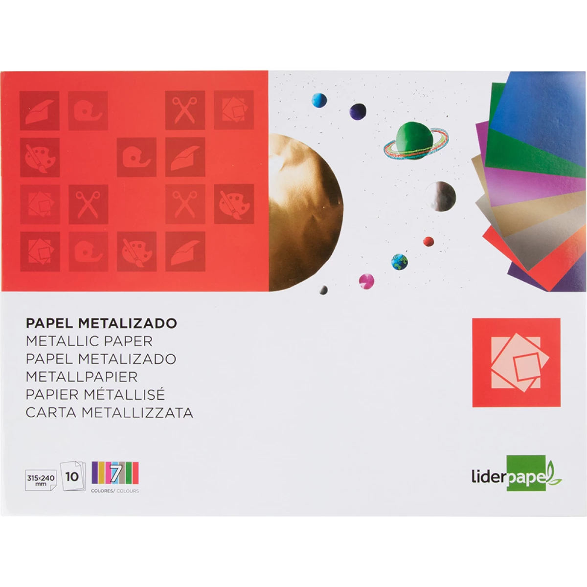 Galery – Bloco trabalhos manuais liderpapel papel metalizado 240×315 mm 10 folhas cores sortidas0