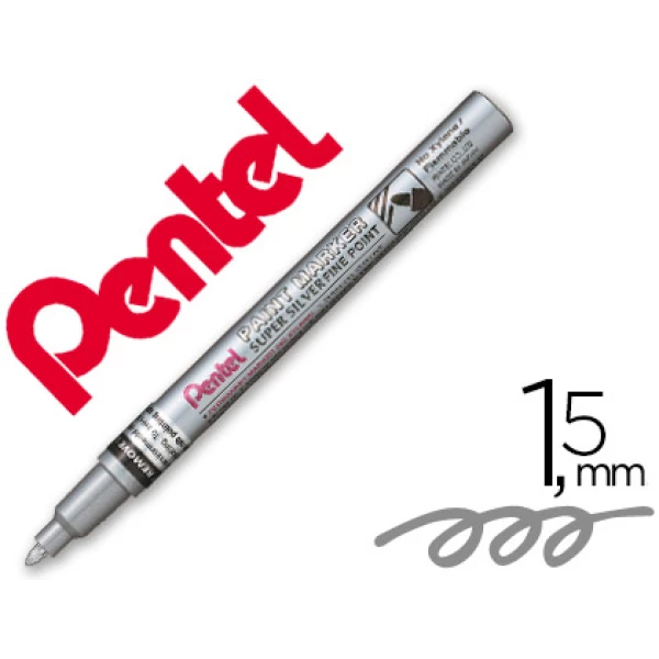 Thumbnail-Marcador pentel permanente msp10-z prateado para pinturas decorativas. ponta fina – 12 unidades