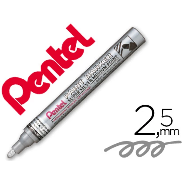 Thumbnail-Marcador pentel permanente mmp10-z prateado para pinturas decorativas. ponta media – 12 unidades