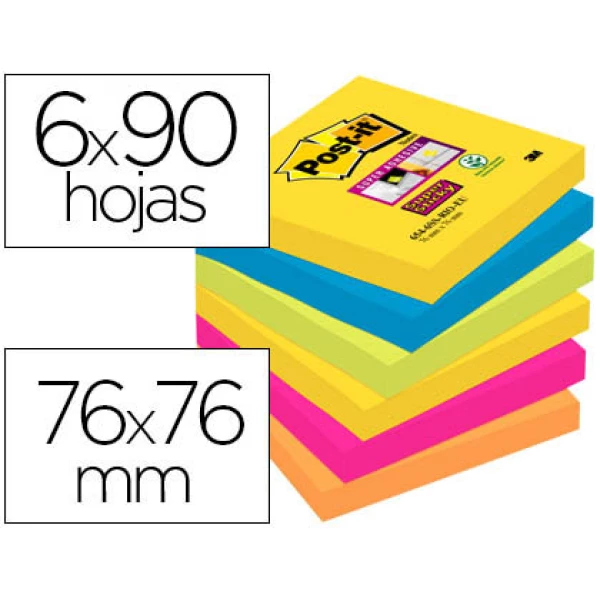 Thumbnail-Bloco de notas adesivas post-it super sticky 76×76 mm com 90 folhas pack de 6 bloco cores sortidas colecao rio de janeir