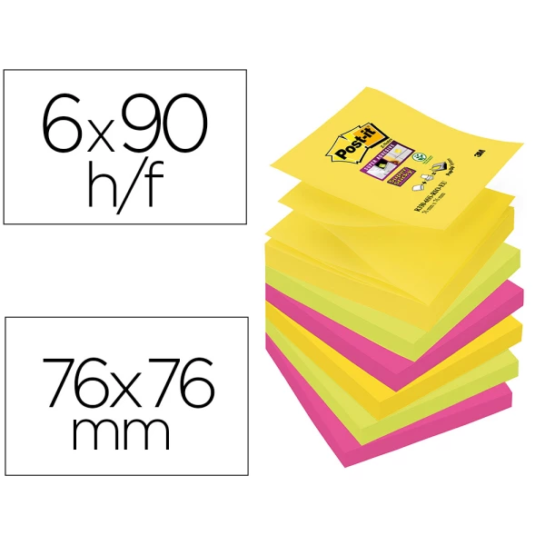 Thumbnail-Bloco de notas adesivas post-it super sticky 76×76 mm com 90 folhas pack de 6 bloco cores sortidas colecao rio de janeir