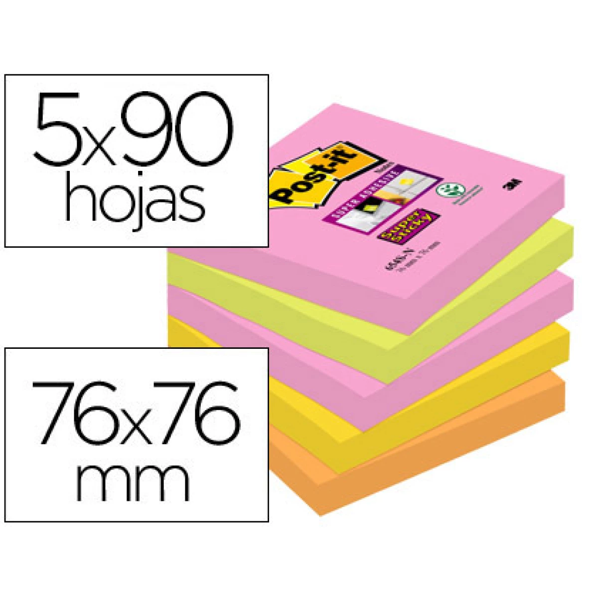 Thumbnail-Bloco de notas adesivas post-it super sticky 76×76 mm com 90 folhas pack de 5 bloco cores sortidas colecao cape town