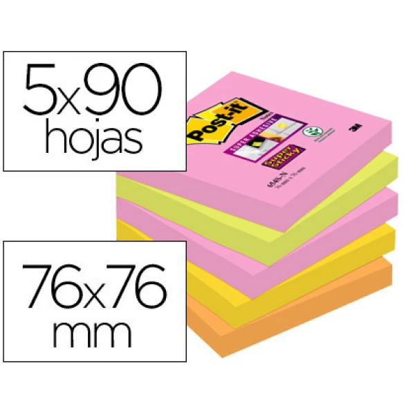 Thumbnail-Bloco de notas adesivas post-it super sticky 76×76 mm com 90 folhas pack de 5 bloco cores sortidas colecao cape town