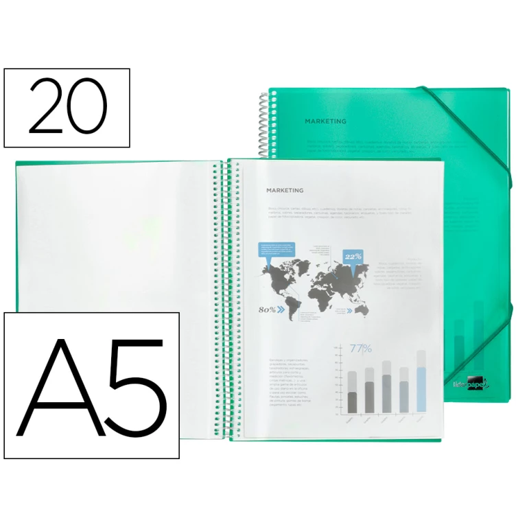 Thumbnail-Capa catalogo liderpapel com espiral 20 bolsas polipropileno din a5 verde
