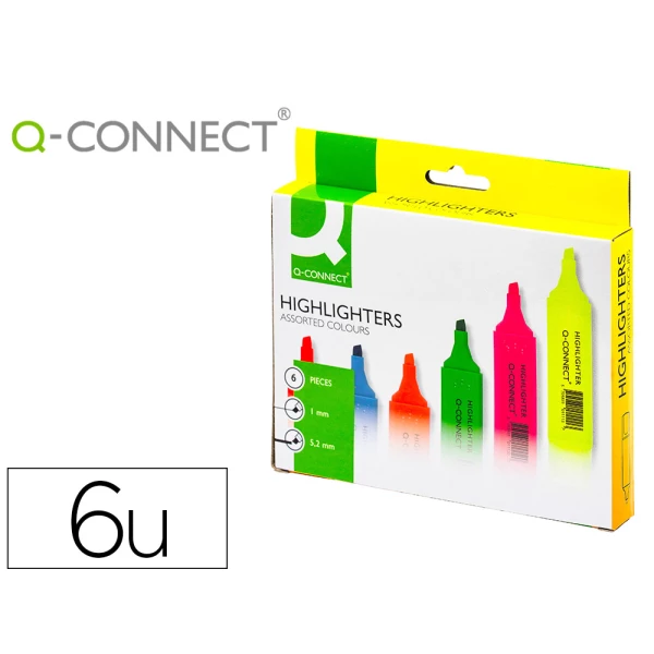 Thumbnail-Marcador fluorescente q-connect de ponta biselada – estojo de 6 marcadores