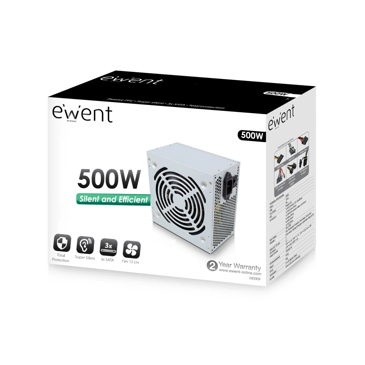 Galery – Ewent EW3909 fonte de alimentação 500 W 20+4 pin ATX ATX Cinzento0