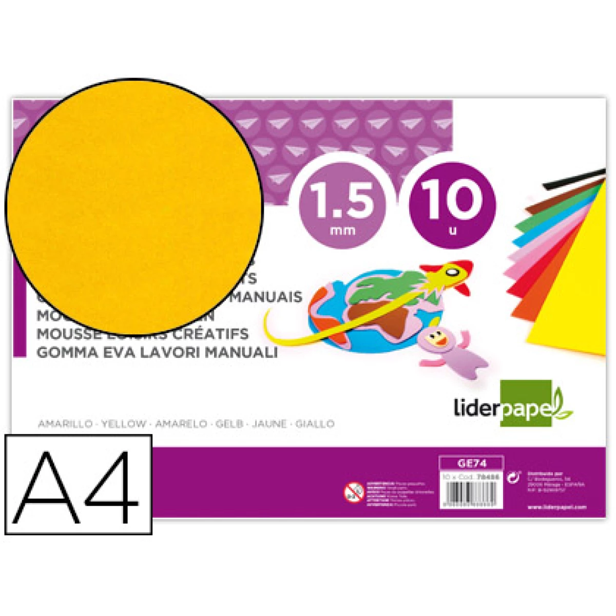 Thumbnail-Goma eva liderpapel din a4 60 gr espessura 1,5mm amarelo pack 10 folhas