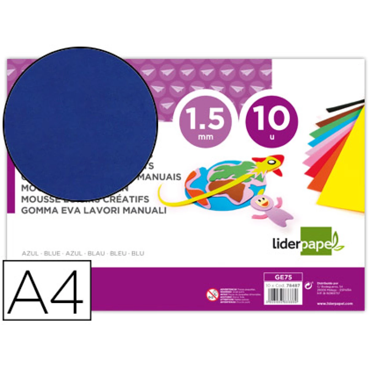 Thumbnail-Goma eva liderpapel din a4 60 gr espessura 1,5mm azul pack 10 folhas