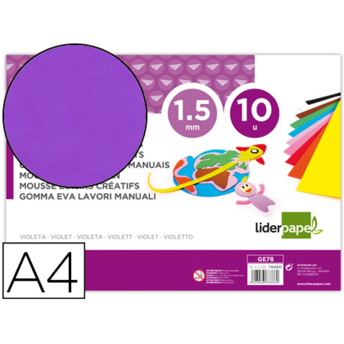 Thumbnail-Goma eva liderpapel din a4 60 gr espessura 1,5mm violeta pack 10 folhas