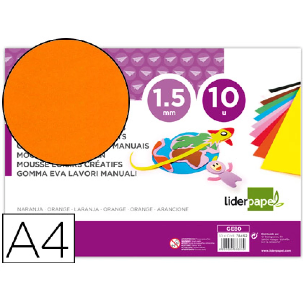 Thumbnail-Goma eva liderpapel din a4 60 gr espessura 1,5mm laranja pack 10 folhas