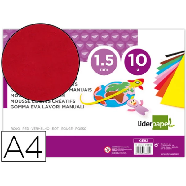 Thumbnail-Goma eva liderpapel din a4 60 gr espessura 1,5mm vermelho pack 10 folhas