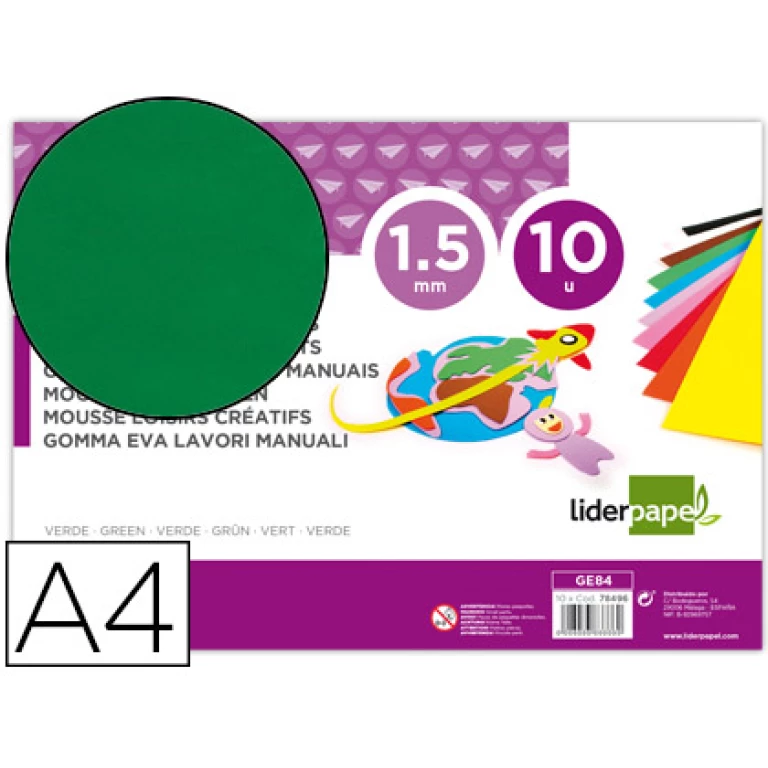 Thumbnail-Goma eva liderpapel din a4 60 gr espessura 1,5mm verde pack 10 folhas