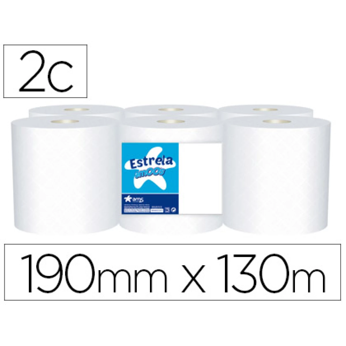 Thumbnail-Papel seca maos amoos 2 folhas 190 mm x 130 mt pack de 6 rolos