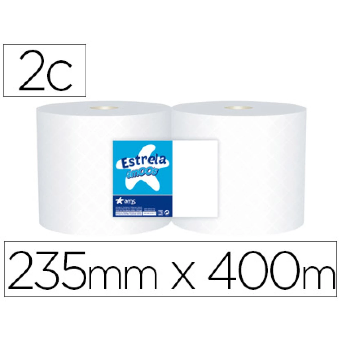 Thumbnail-Papel seca maos industrial amoos 2 folhas 235 mm x 400 mt pack de 2 rolos