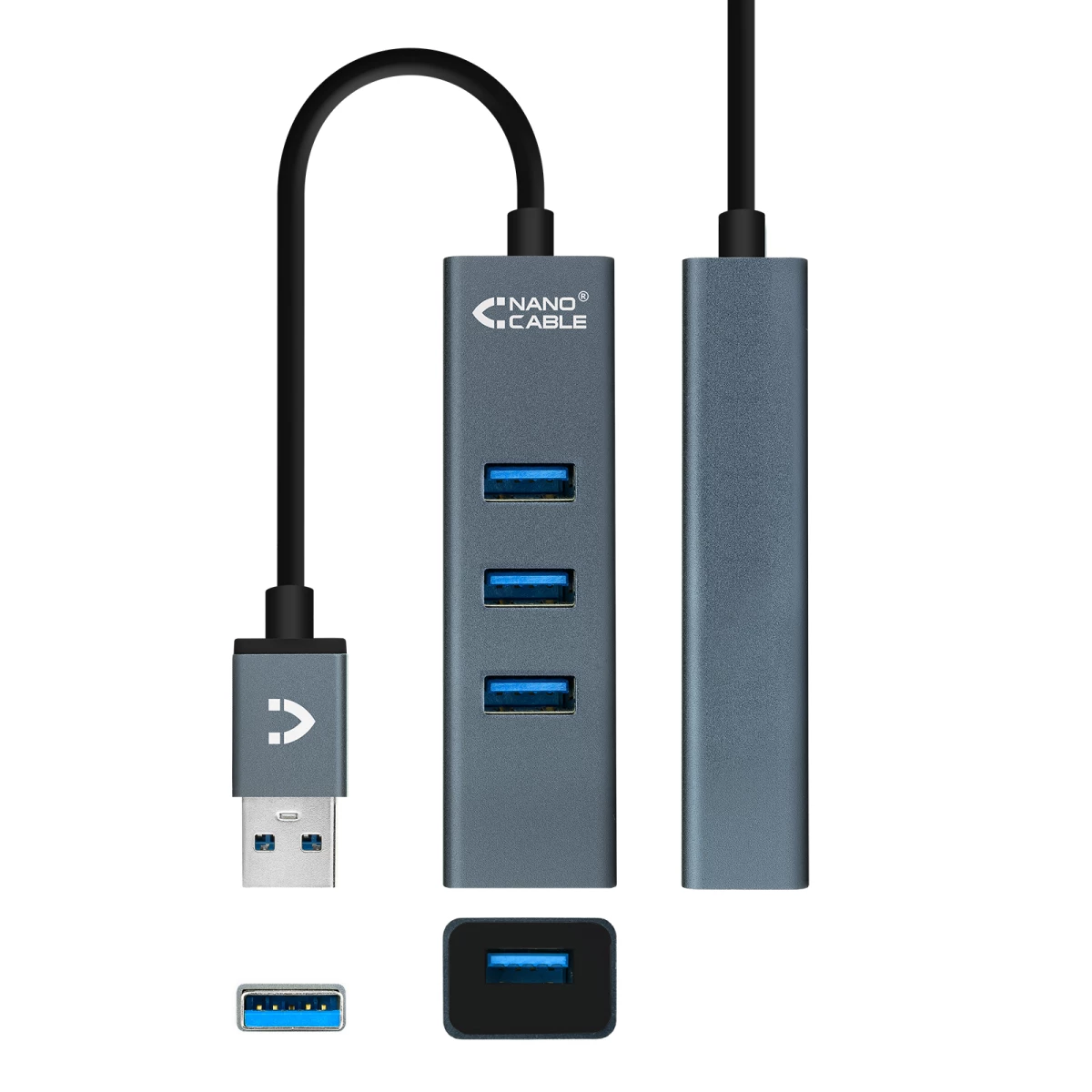 Galery – Nanocable 10.16.4402 hub de interface USB 3.2 Gen 1 (3.1 Gen 1) Type-A Cinzento0