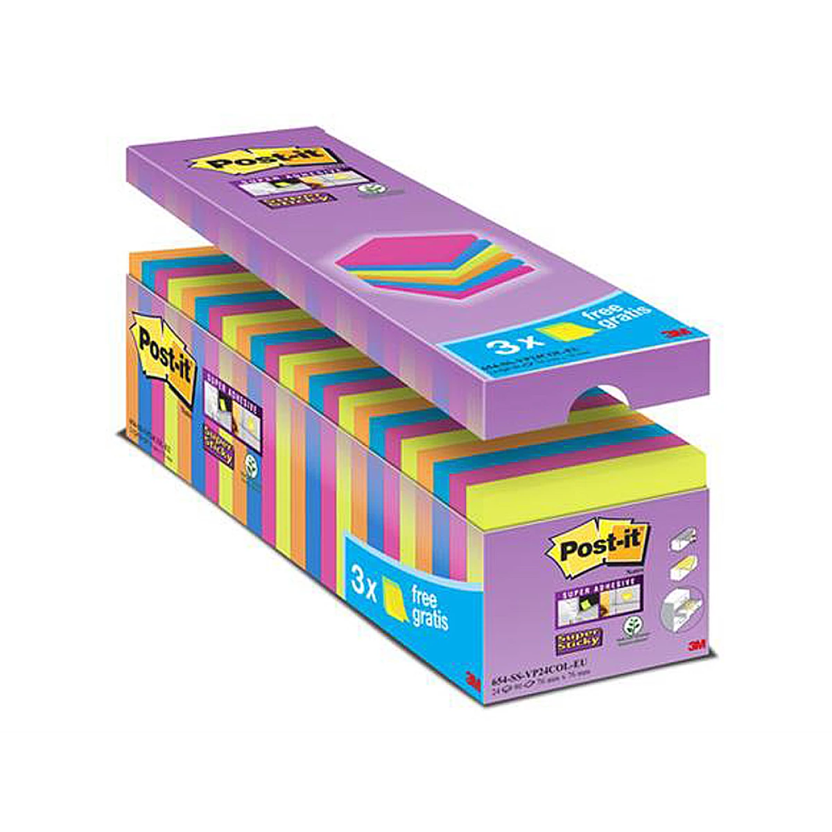 Galery – Bloco de notas adesiva post-it super sticky 76×76 mm 90 folhas cores sortidas pack de 21 + 30