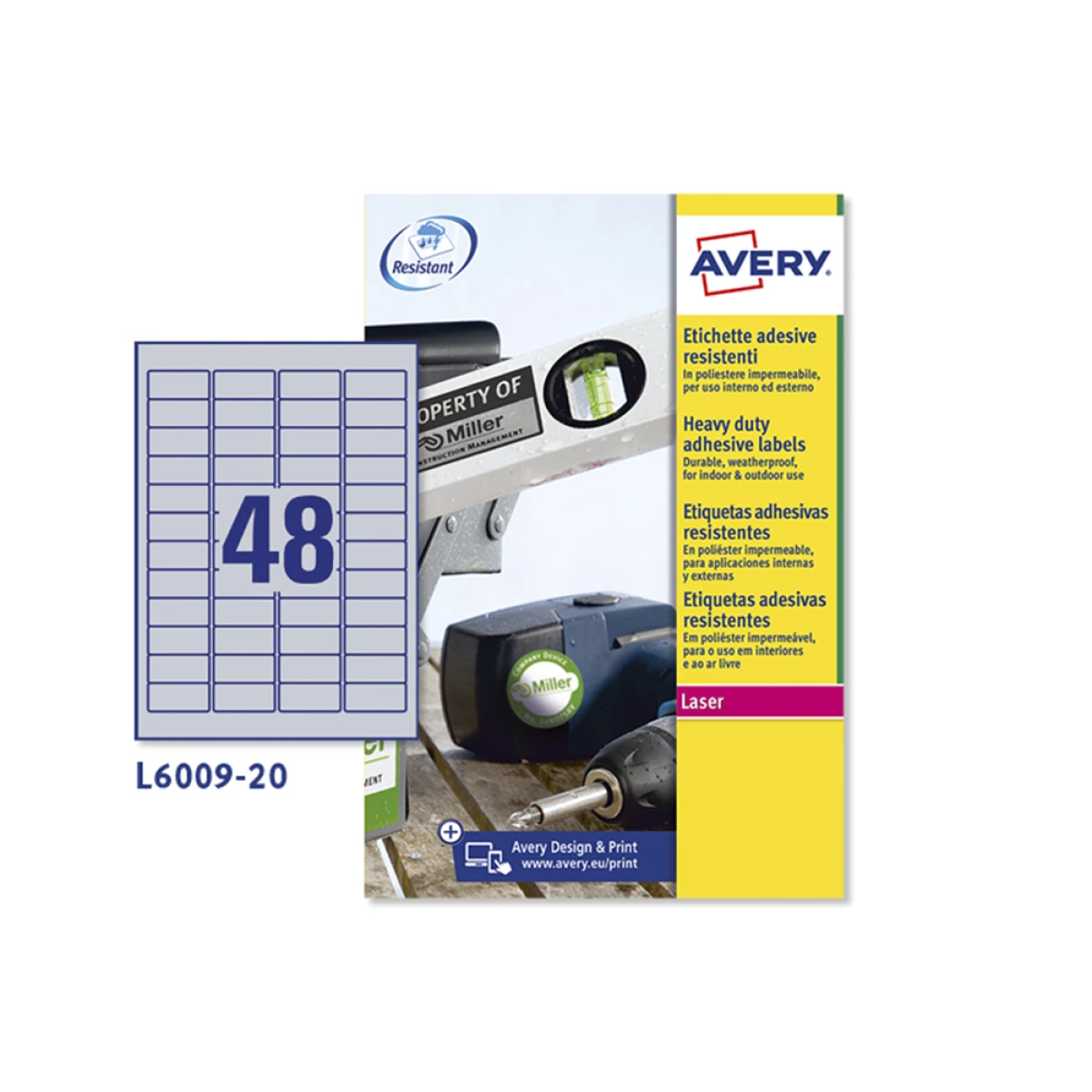 Galery – Etiqueta adesiva avery poliester prata 45,7 x 21,2 mm laser pack de 960 unidades0