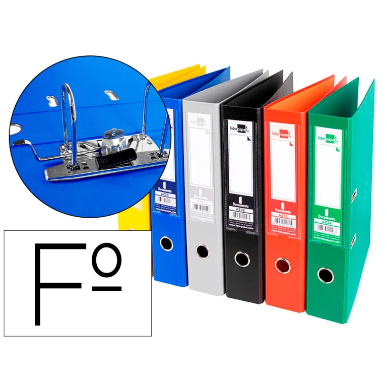Thumbnail-Pasta de arquivo de alavanca liderpapel documenta pvc folio lombada 75 mm cores sortidas classic azul cinza, preto verme – 6 unidades