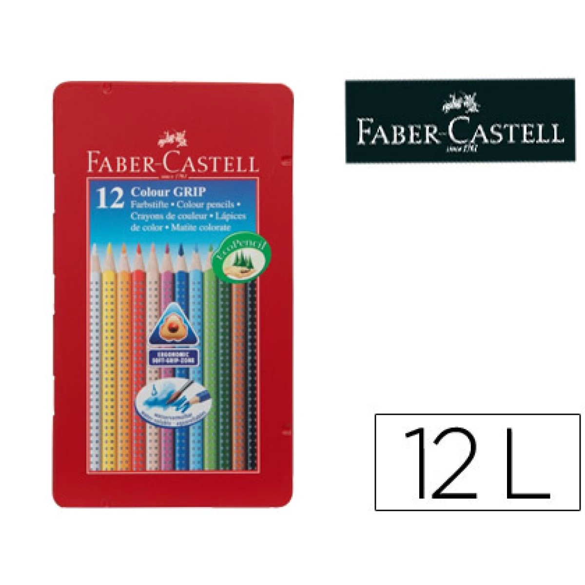 Thumbnail-Lapis de cor faber-castell aguarelavel colour grip triangular caixa metalica de 12 cores sortidas