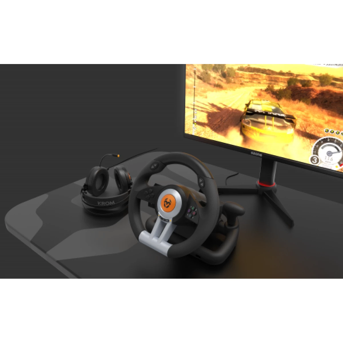 Galery – Volante Krom K-Wheel + Pedais PlayStation 4, Playstation, Playstation 3, Xbox One Analógico/Digital USB Preto0