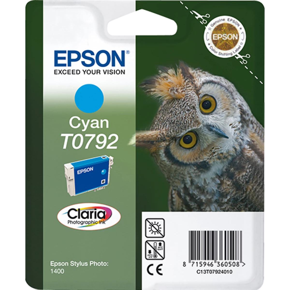 Thumbnail-Epson Owl Tinteiro Cyan T0792 Tinta Claria Photographic