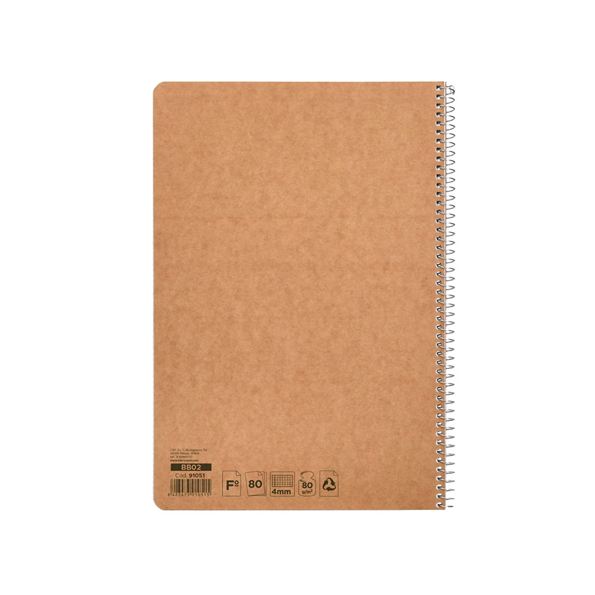 Galery – Bloc espiral liderpapel folio ecouse tapa cartulina kraft 80 hojas papel reciclado 60 gr cuadro 4 mm. con margen0