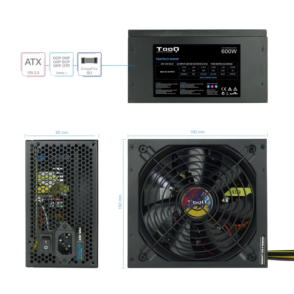 Galery – TooQ TQAPOLO-600SP fonte de alimentação 600 W 20+4 pin ATX ATX Preto0