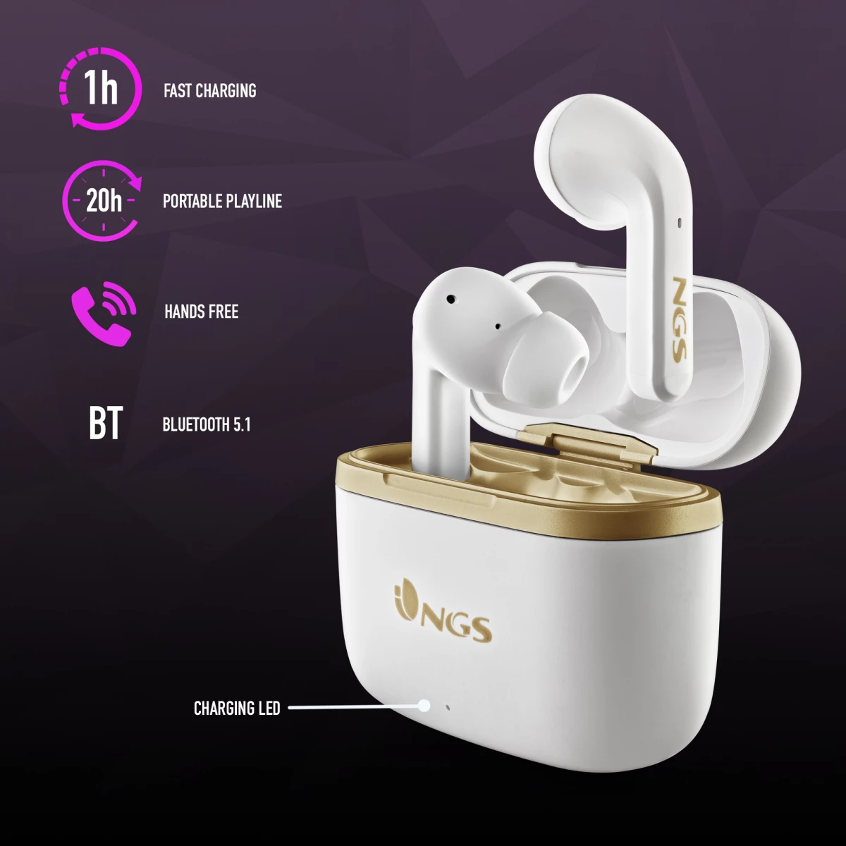 Galery – NGS ARTICA TROPHY Auscultadores Sem fios Intra-auditivo Chamadas/Música USB Type-C Bluetooth Dourado, Branco0