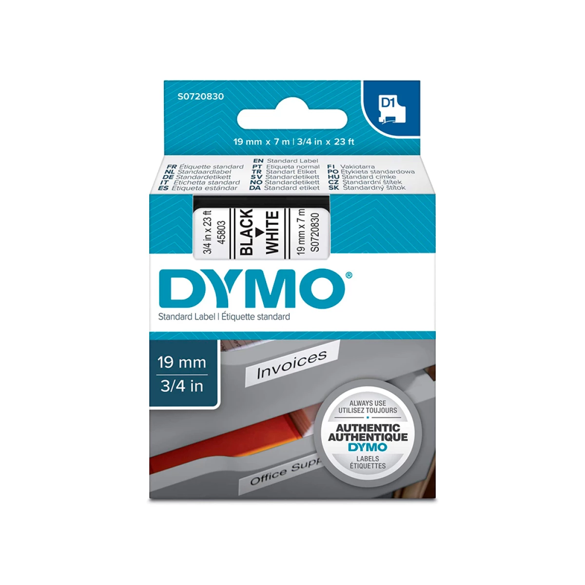 Galery – Fita dymo d1 preto-branco 19 mm x 7 mt0