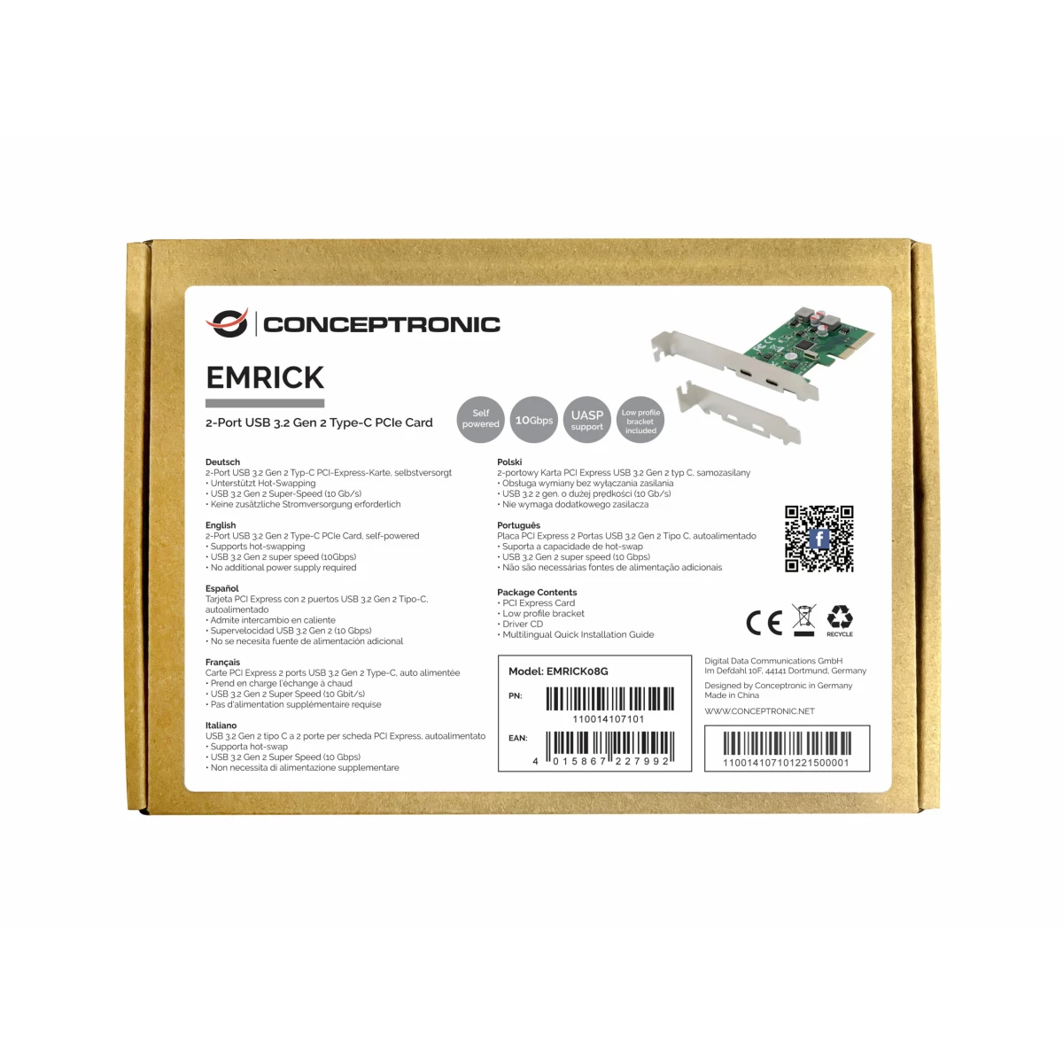 Galery – Conceptronic EMRICK08G placa/adaptador de interface Interno USB 3.2 Gen 2 (3.1 Gen 2)0