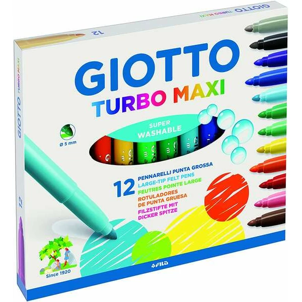 Thumbnail-Giotto Turbo Maxi Pacote com 12 marcadores – Ponta de 5 mm de espessura – Tinta de água – Lavável – Cores sortidas