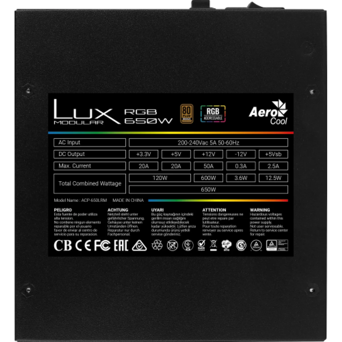 Galery – Fonte de alimentação modular AEROCOOL LUX RGB 650W ATX, 80+ BRONZE 230V, RGB ENDEREÇÁVEL0