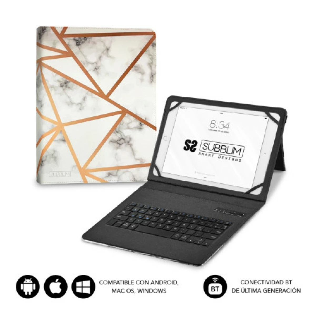 Galery – Capa SUBBLIM com teclado Keytab Pro BT Trendy White Marble0