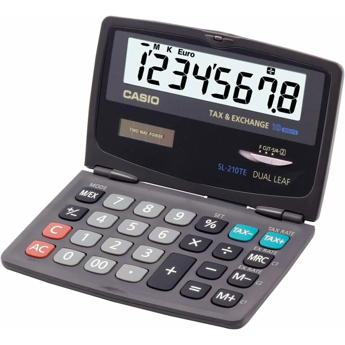 Thumbnail-Calculadora de bolso tipo concha Casio SL-210TE – Display de 10 dígitos – Função de conversor Euro – Cor cinza escuro