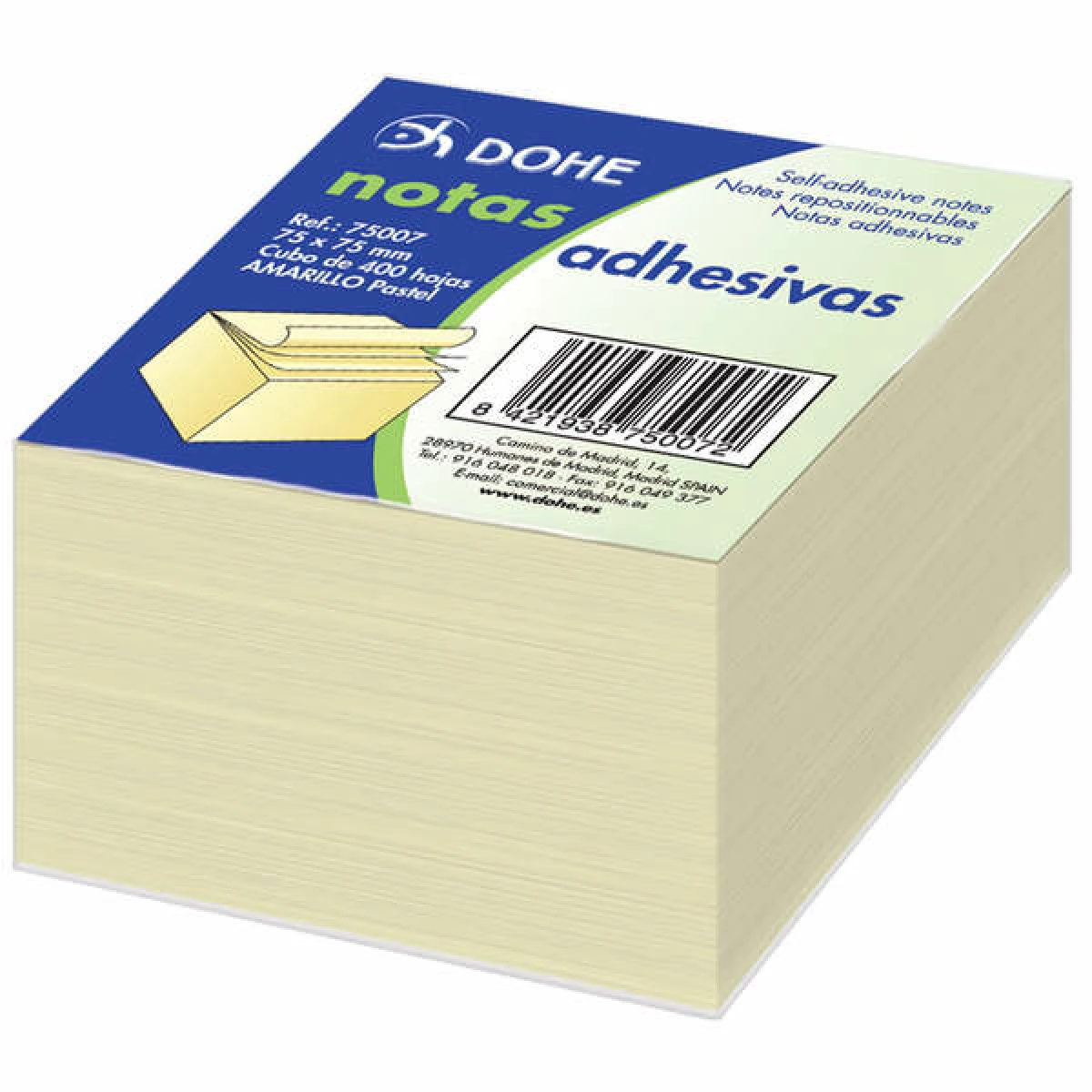 Thumbnail-Cubos de Notas Reposicionáveis Amarelos Dohe – 75mm – Cubo de 400 Folhas – Papel 75gr – Ideal para Escritório e Escola