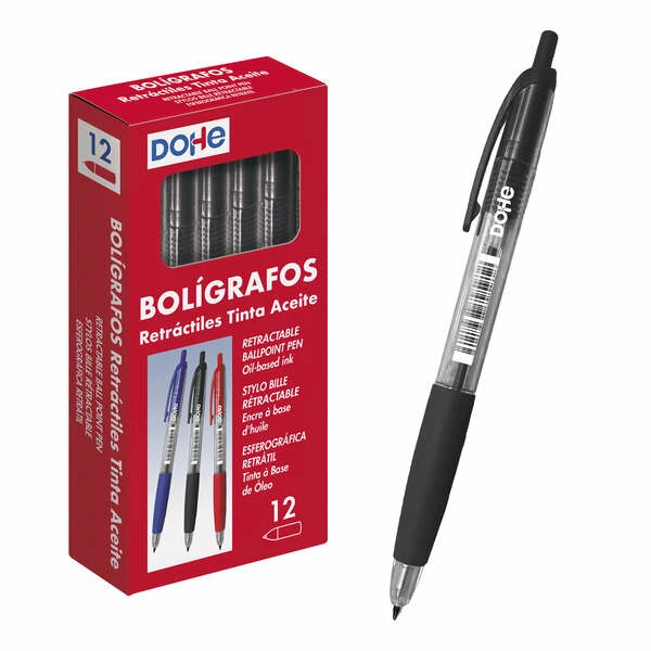 Thumbnail-Canetas de tinta retráteis à base de óleo Dohe – Ponta esferográfica metálica de 1 mm – Curso de 0,4 mm – Corpo transparente