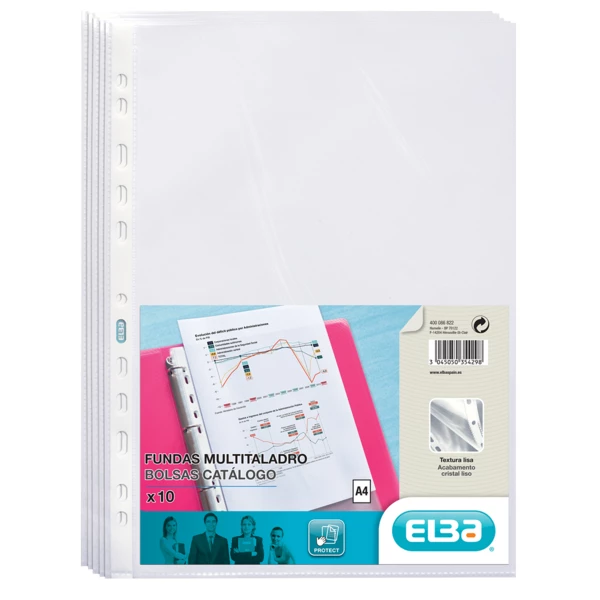 Thumbnail-Elba Pacote de 10 Capas Multitaladro Padrão A4 – Material PP de 70? – Transparente e Cristalino