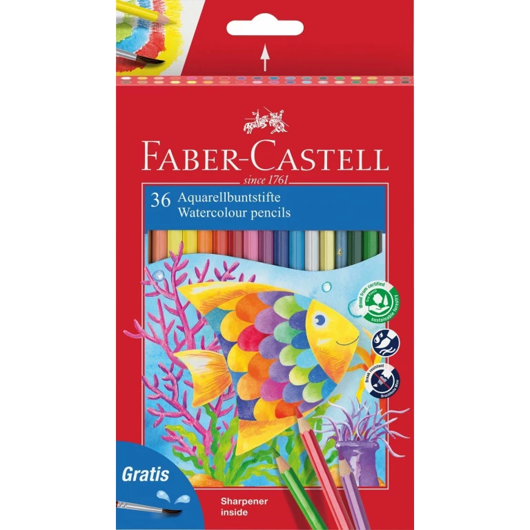 Thumbnail-Faber-Castell Classic Color Aquarela Pacote de 36 Lápis Hexagonais de Cores Aquarela + Pincel – Resistência à Quebra – Cores Sortidas