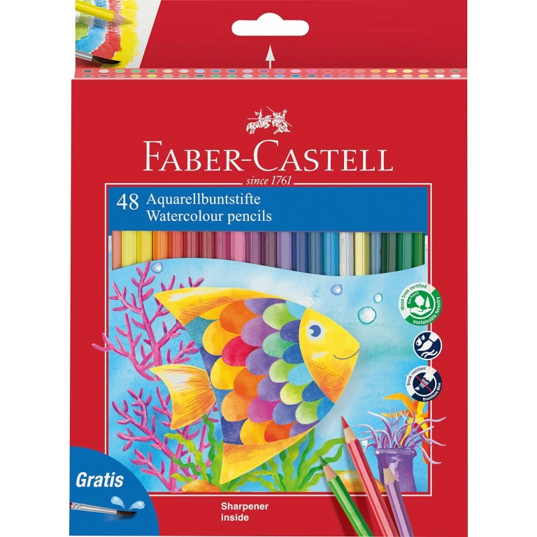 Thumbnail-Faber-Castell Classic Color Aquarela Pacote de 48 Lápis Hexagonais de Cores Aquarela + Pincel – Resistência à Quebra – Cores Sortidas