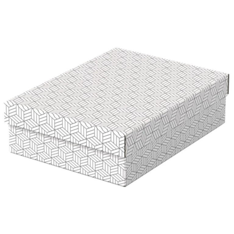 Thumbnail-Esselte Pacote de 3 Caixas Médias de Armazenamento com Tampa 265x100x360mm – Cartão 100% Reciclado e Reciclável – Design Branco com Desenho