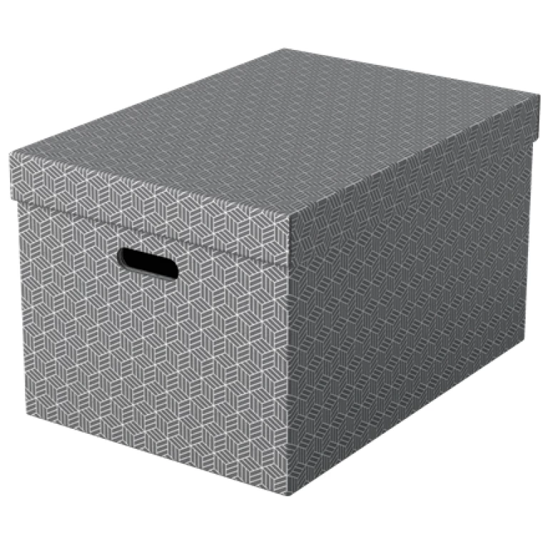 Thumbnail-Esselte Pacote de 3 Caixas Grandes de Armazenamento com Tampa 355x305x510mm – Cartão 100% Reciclado e Reciclável – Alças Integradas – Design Cinza com Desenho