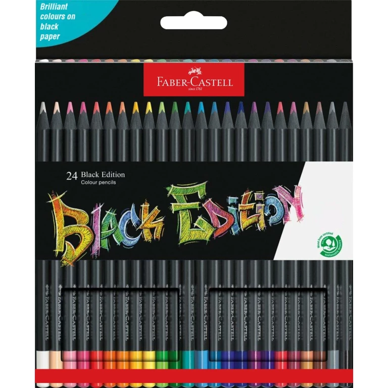 Thumbnail-Pacote de 24 lápis de cor Faber-Castell Black Edition – Chumbo supermacio – Madeira preta – Ideal para desenhar em papel claro, escuro e colorido – Cores sortidas