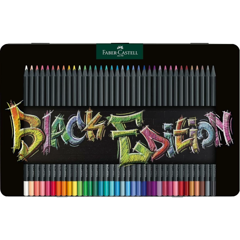 Thumbnail-Caixa de metal Faber-Castell Black Edition com 36 lápis de cor – Chumbo supermacio – Madeira preta – Ideal para desenhar em papéis claros, escuros e coloridos – Cores sortidas