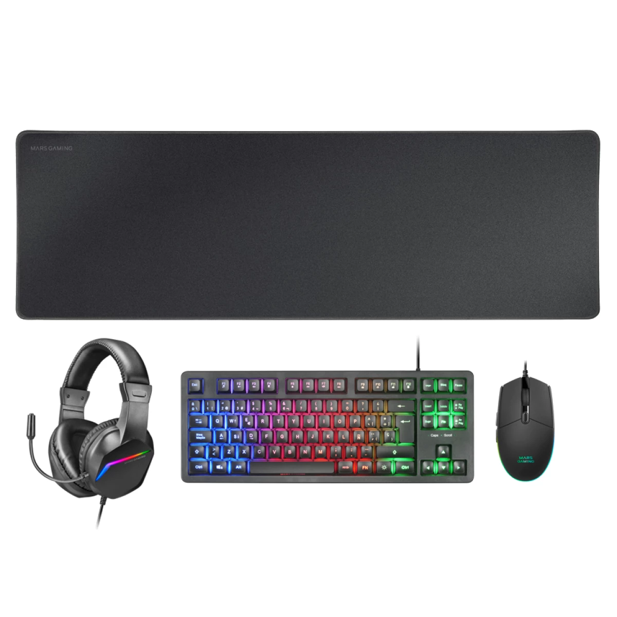 Thumbnail-Combo MARS GAMING MCP-RGB3, 4IN1 TKL RGB KEYBOARD, 3200DPI MOUSE, FRGB HEADSET, XXL MOUSEPAD BLACK