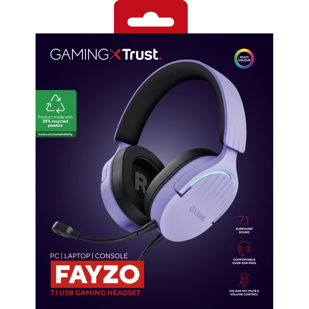 Galery – Trust GXT 490P FAYZO Auscultadores Com fios Fita de cabeça Jogos USB Type-A Preto, Roxo0