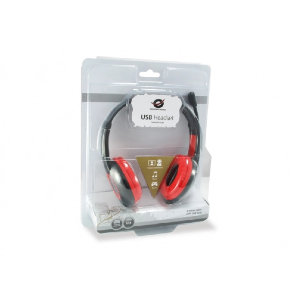 Galery – Conceptronic CCHATSTARU2R auscultador Auscultadores Com fios Fita de cabeça Chamadas/Música USB Type-A Vermelho0