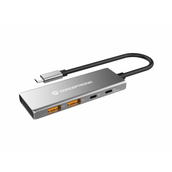 Thumbnail-Conceptronic HUBBIES15G hub de interface USB 3.2 Gen 2 (3.1 Gen 2) Type-C 10000 Mbit/s Cinzento