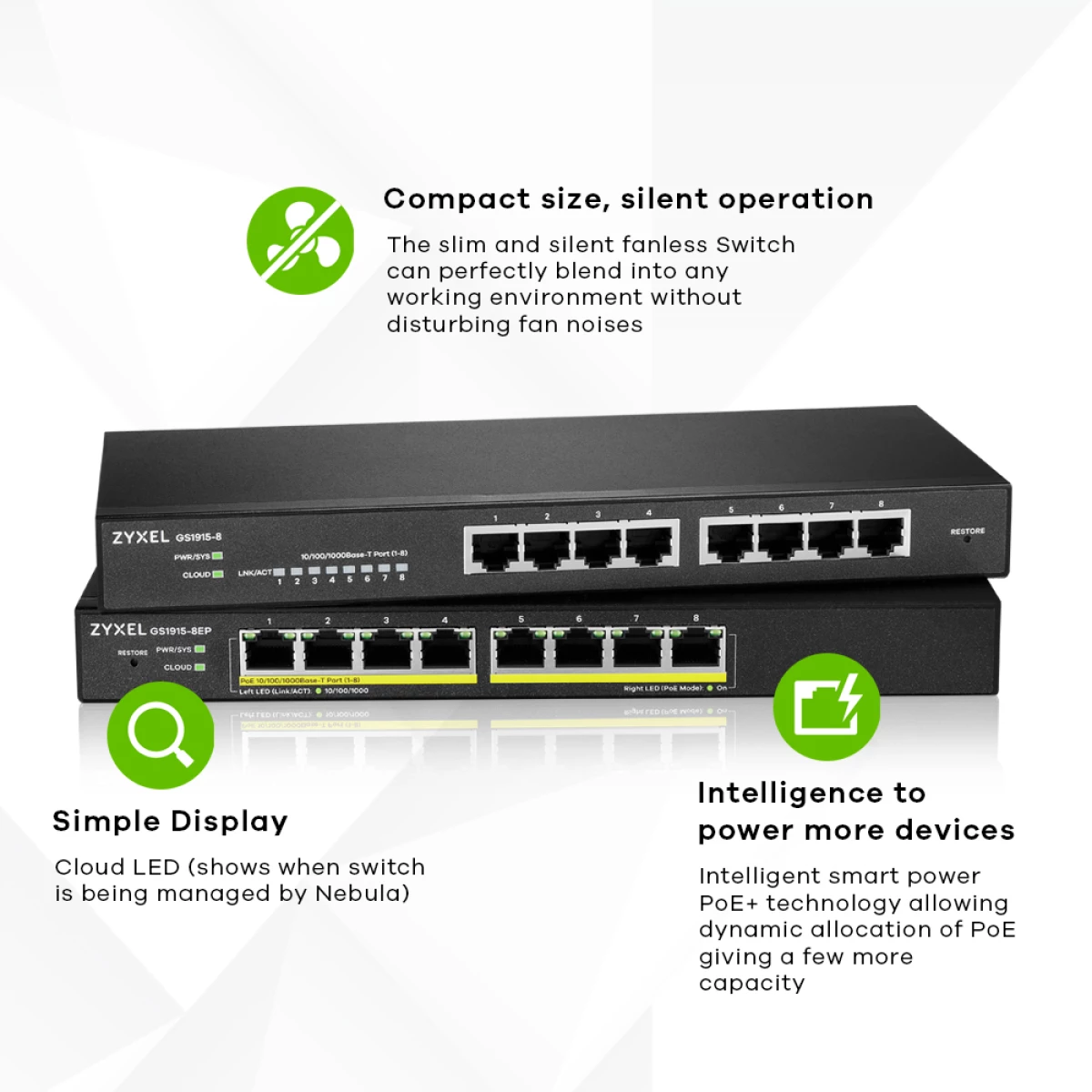 Galery – Zyxel GS1915-8EP Gerido L2 Gigabit Ethernet (10/100/1000) Power over Ethernet (PoE) Preto0